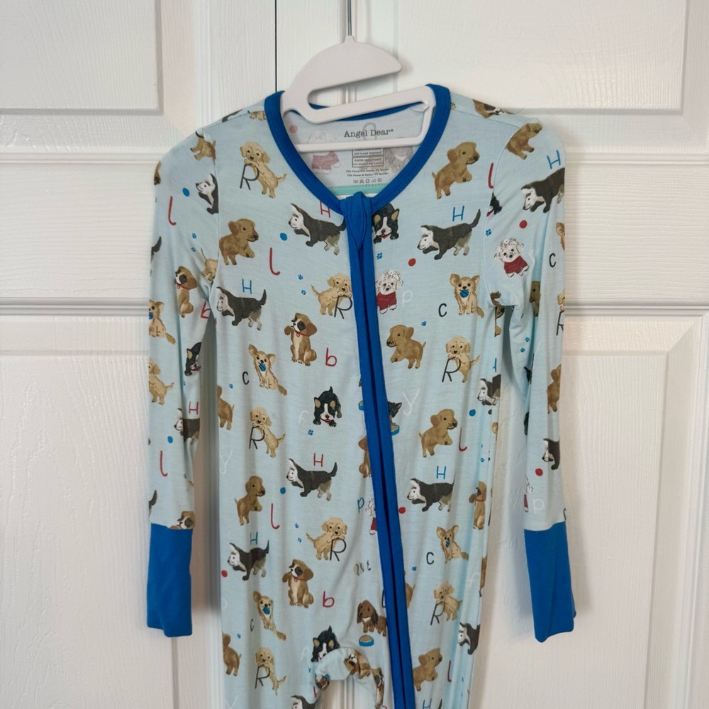 EUC Angel Dear Convertible 2-way Zipper Romper, 18-24 months, blue dogs.